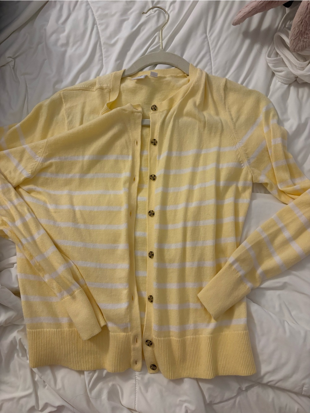 Gap Yellow and White Striped Button-Front Cardigan